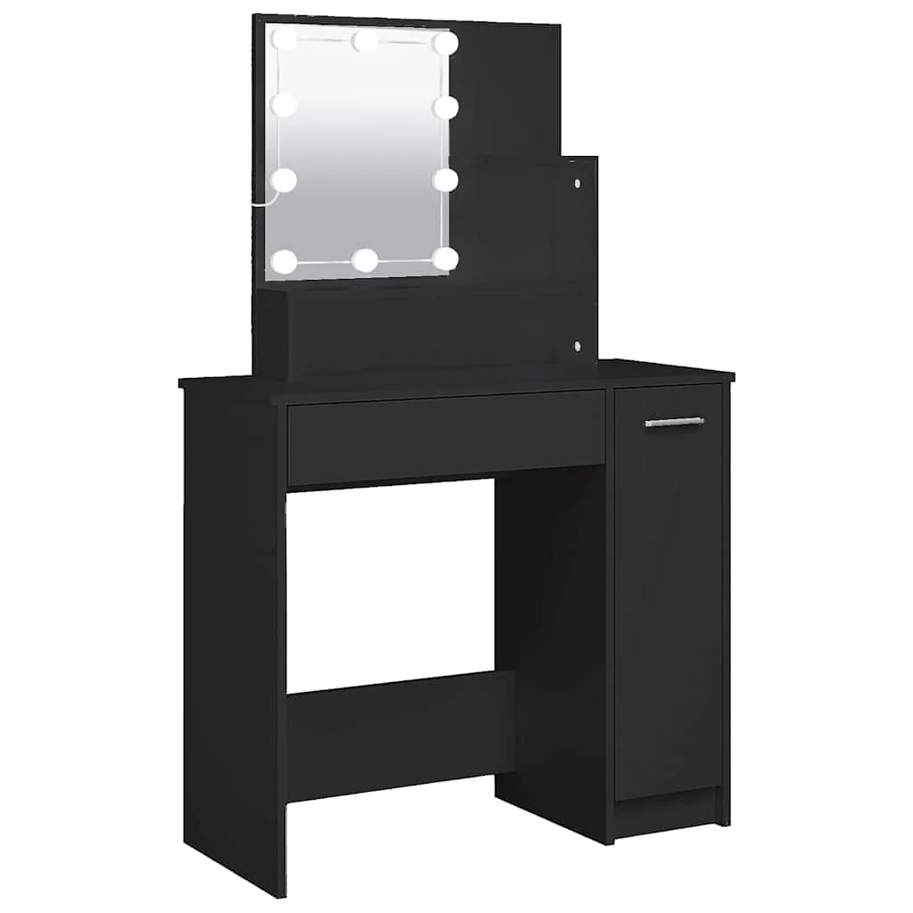 makeupbord med LED-lys 86,5x35x136 cm sort - Image 2