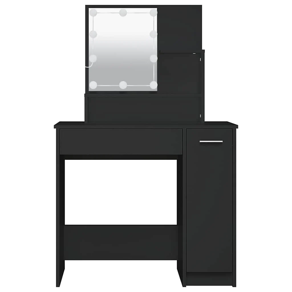 makeupbord med LED-lys 86,5x35x136 cm sort - Image 8