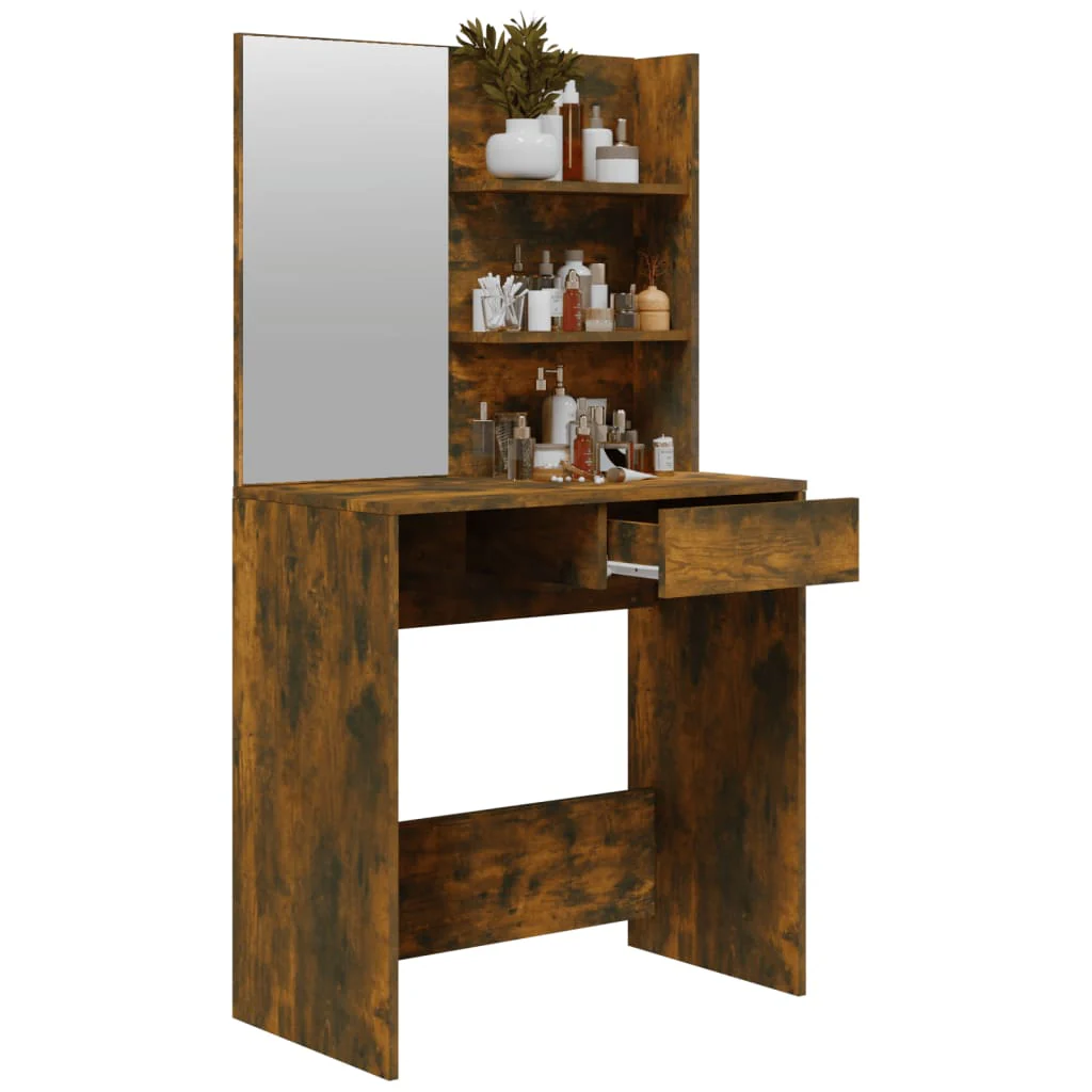 makeupbord med spejl 74,5x40x141 cm røget egetræsfarve - Image 5