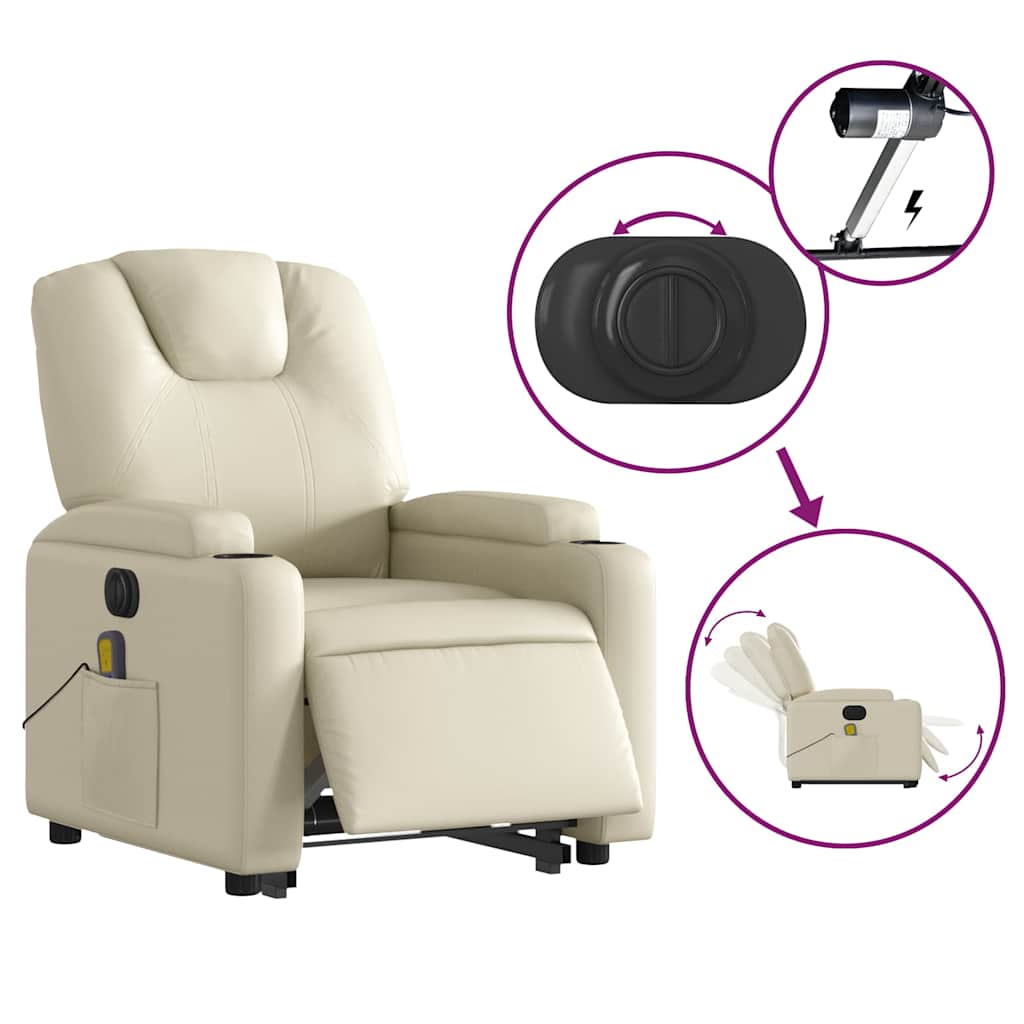 massagestol med løftefunktion kunstlæder cremefarvet - Image 6