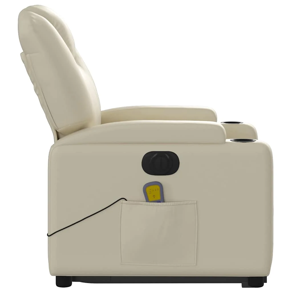 massagestol med løftefunktion kunstlæder cremefarvet - Image 9