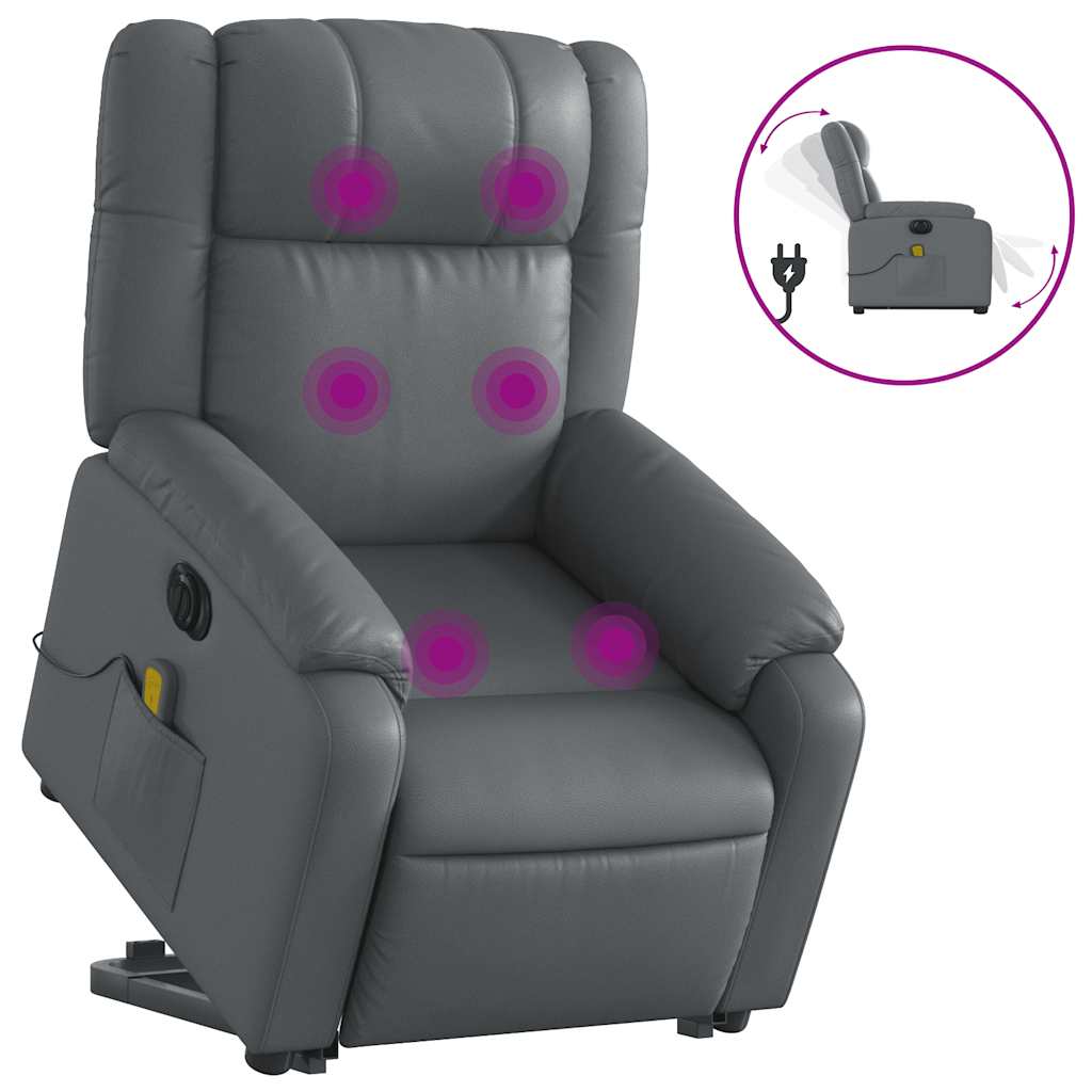 massagestol med løftefunktion kunstlæder grå - Image 2