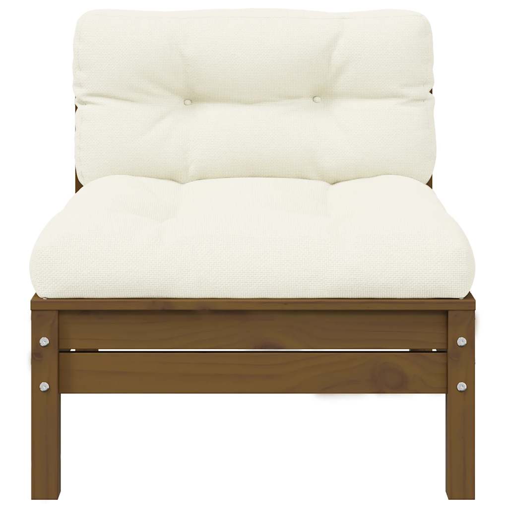 midterdel til havesofa med hynder massivt fyrretræ gyldenbrun - Image 2