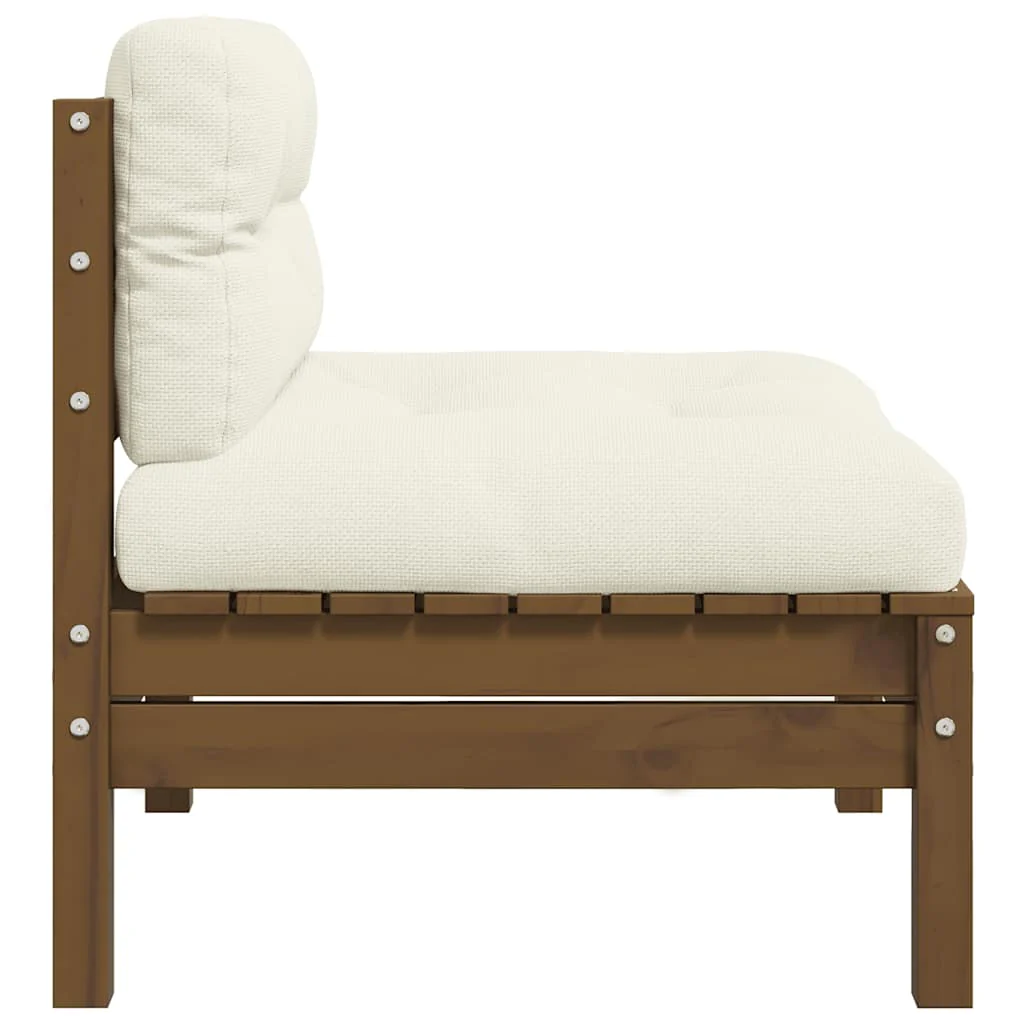 midterdel til havesofa med hynder massivt fyrretræ gyldenbrun - Image 3