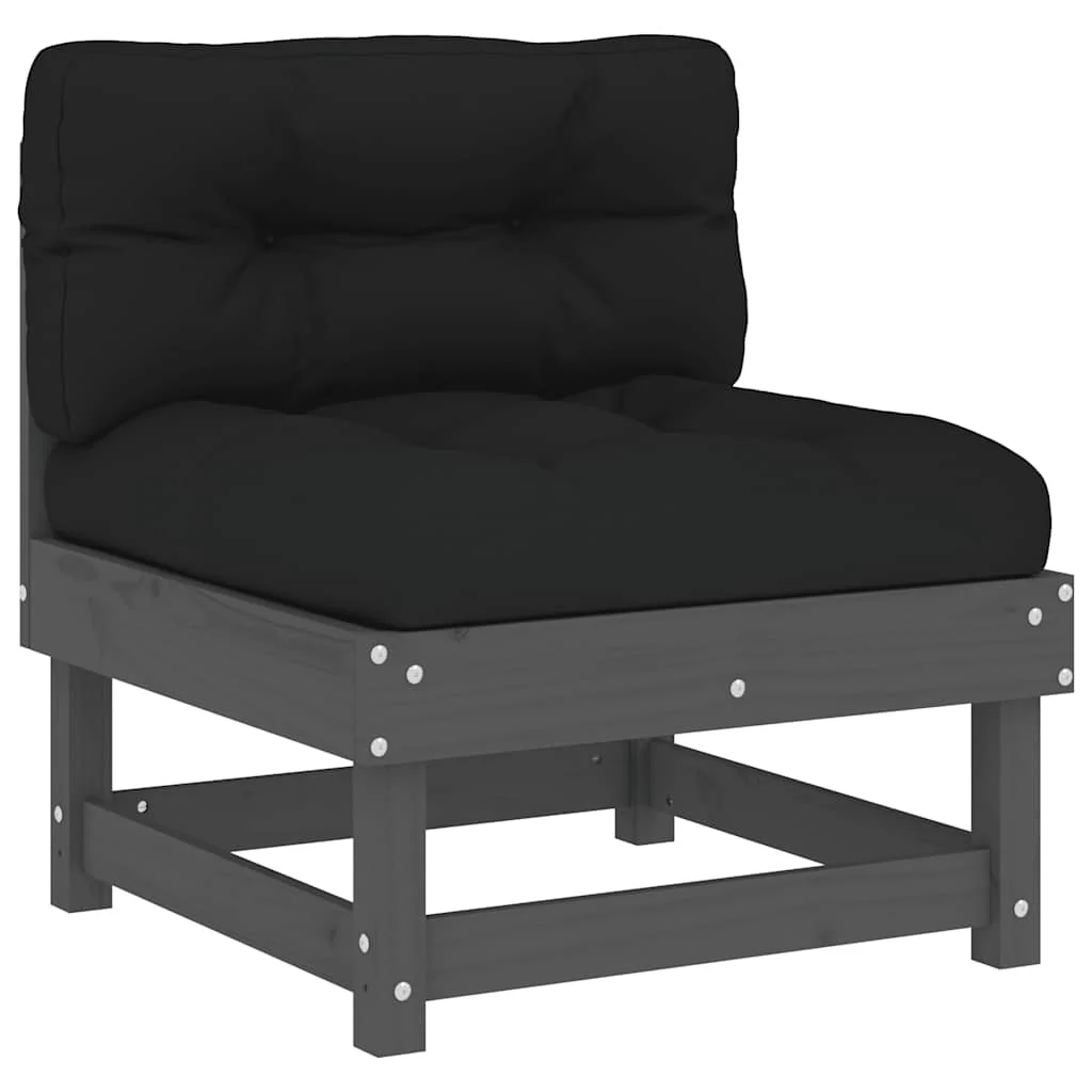 midtermodul med hynder massivt fyrretræ grå - Image 2