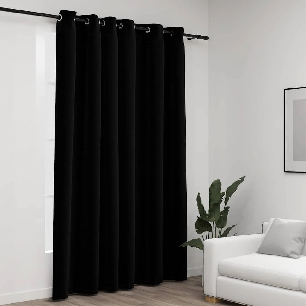 mørklægningsgardin m. øjer 290x245 cm hør-look sort