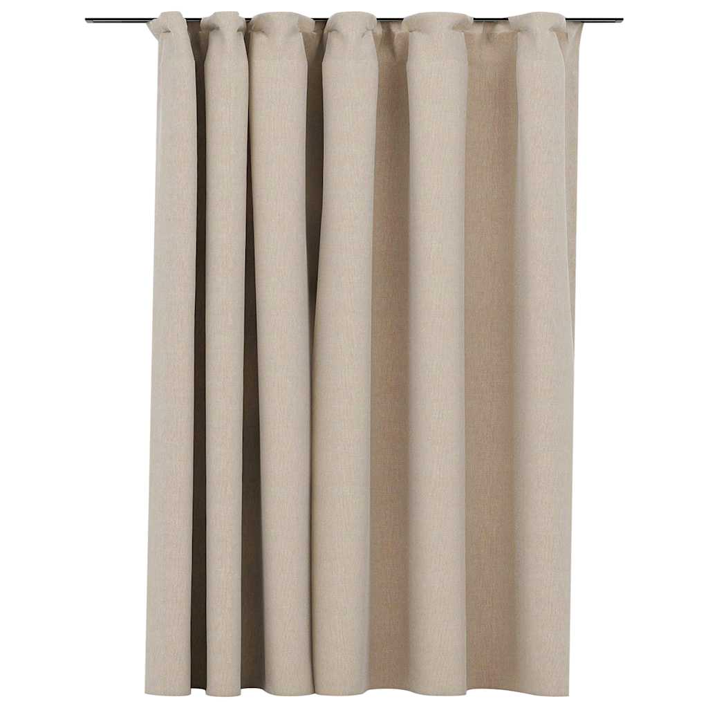 mørklægningsgardin med kroge hør-look 290x245 cm beige - Image 2