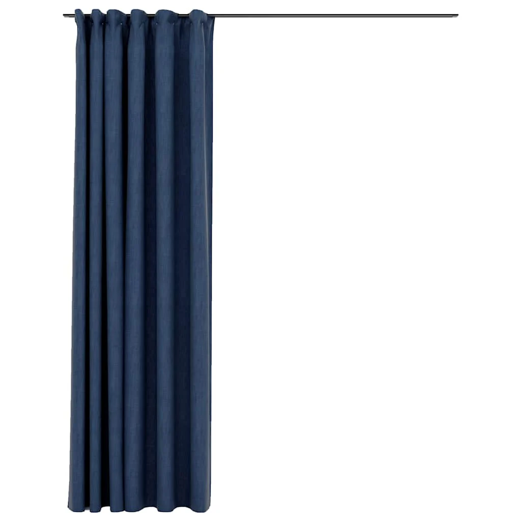 mørklægningsgardin med kroge hør-look 290x245 cm blå - Image 2