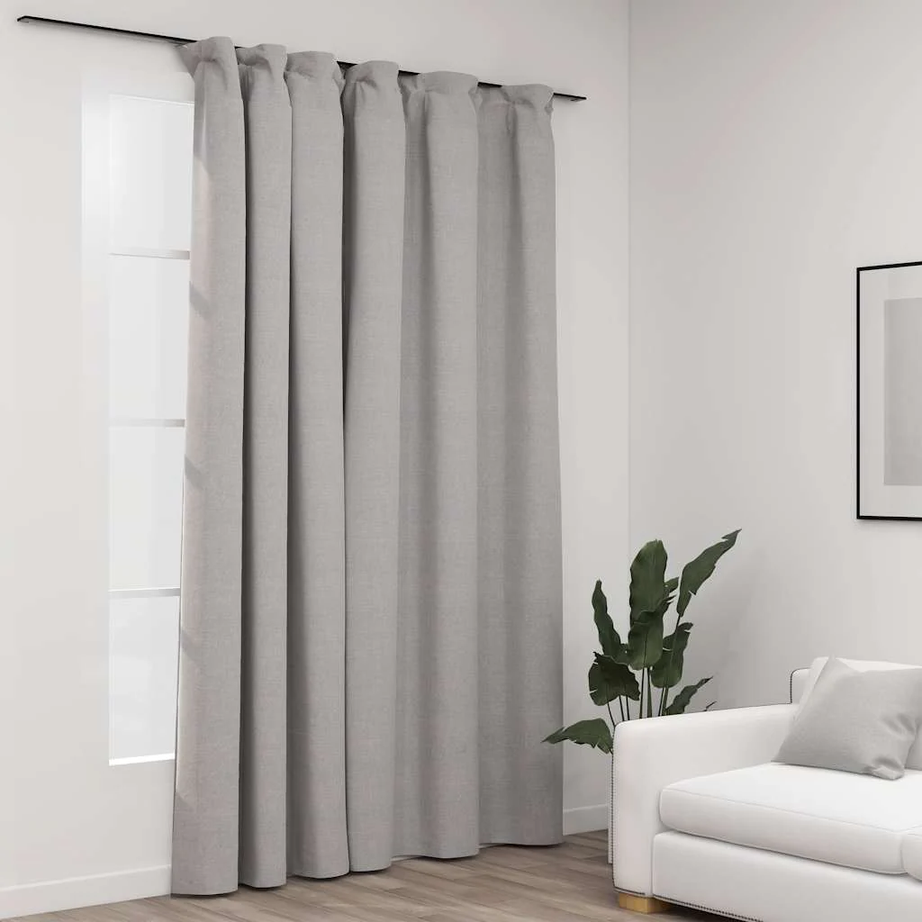 mørklægningsgardin med kroge hør-look 290x245 cm grå