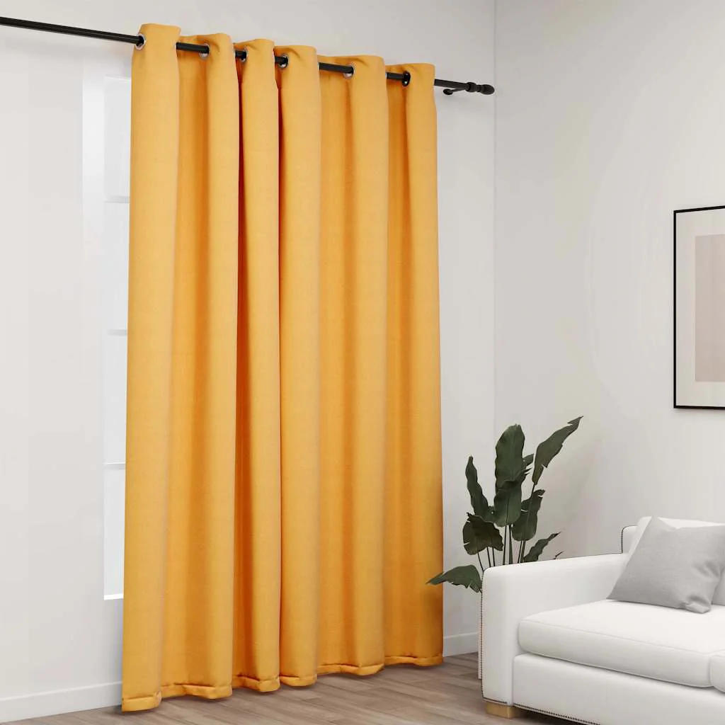mørklægningsgardin med øjer 290x245 cm hør-look gul