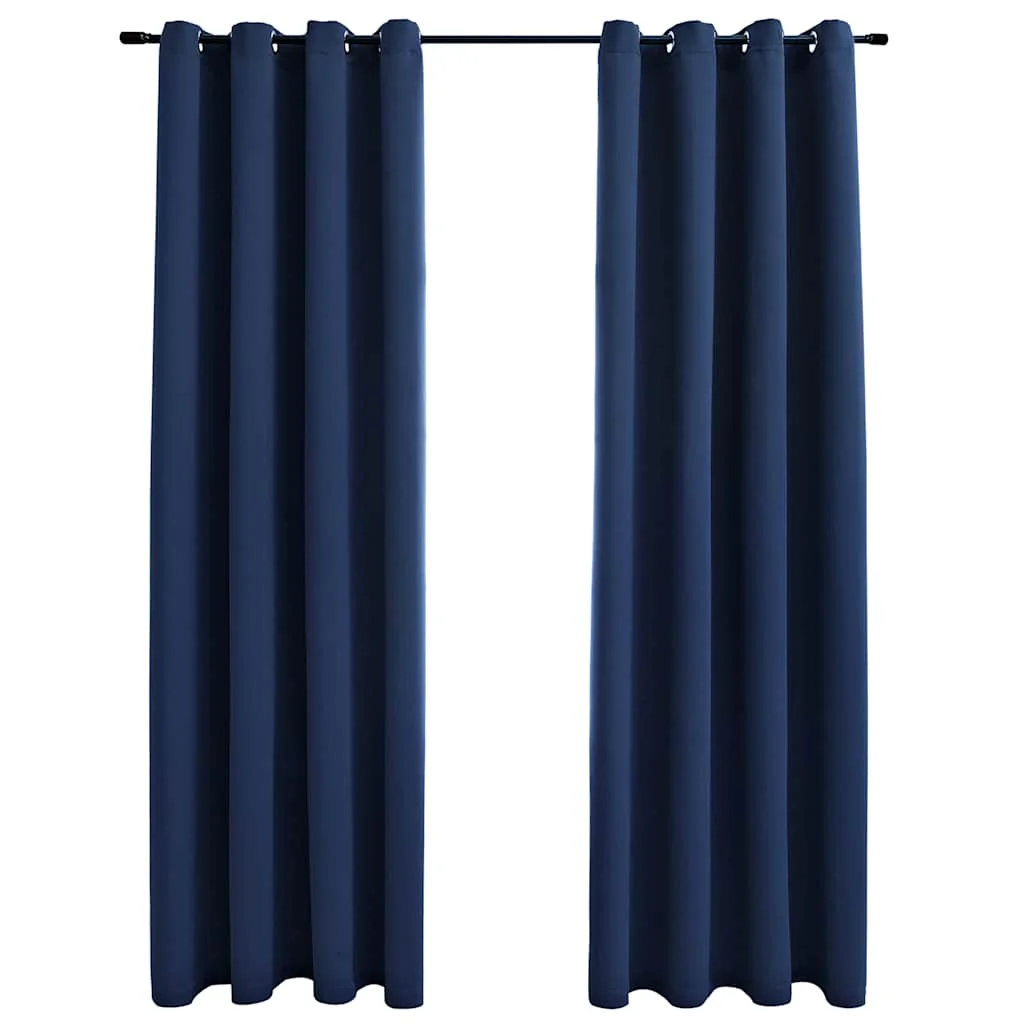 mørklægningsgardiner 2 stk. med metalringe 140 x 225 cm blå - Image 2