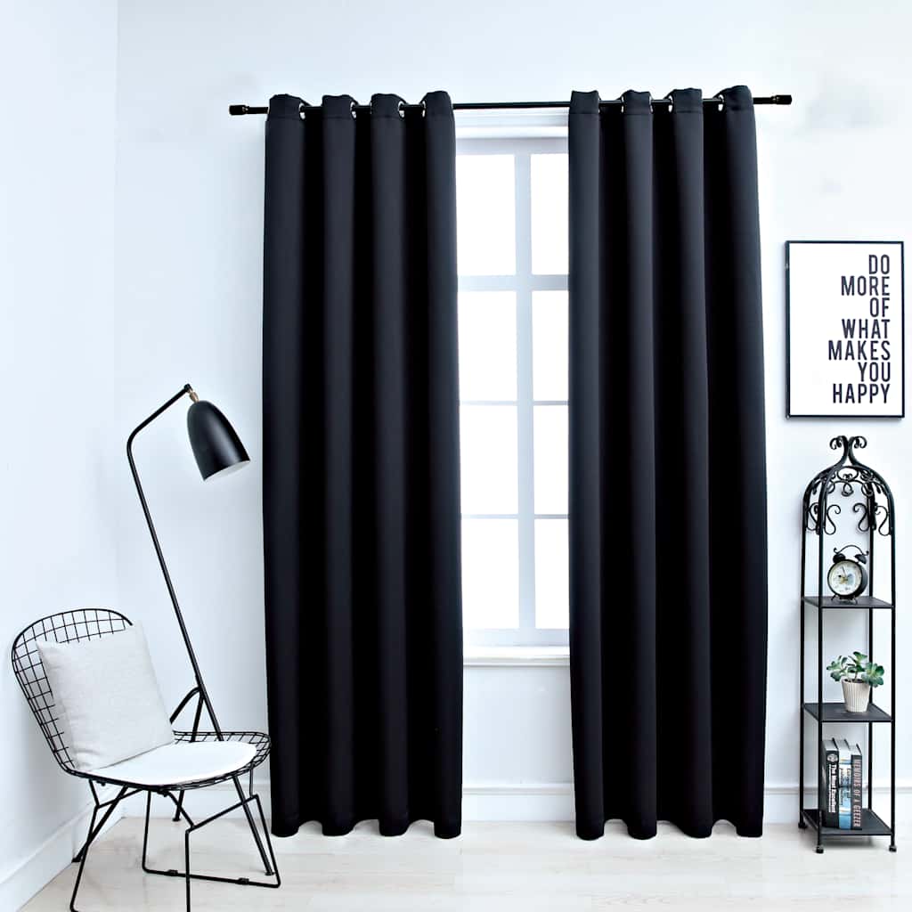 mørklægningsgardiner 2 stk. med metalringe 140 x 245 cm sort