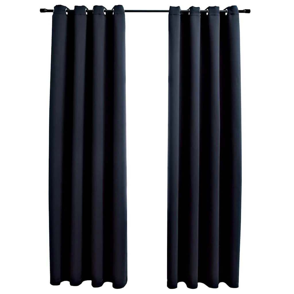 mørklægningsgardiner 2 stk. med metalringe 140 x 245 cm sort - Image 2