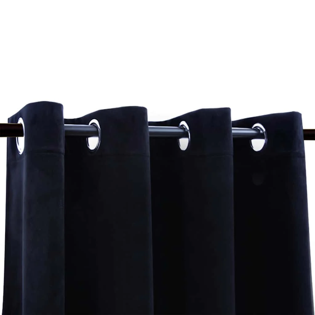 mørklægningsgardiner 2 stk. med ringe 140 x 175 cm fløjl sort - Image 3