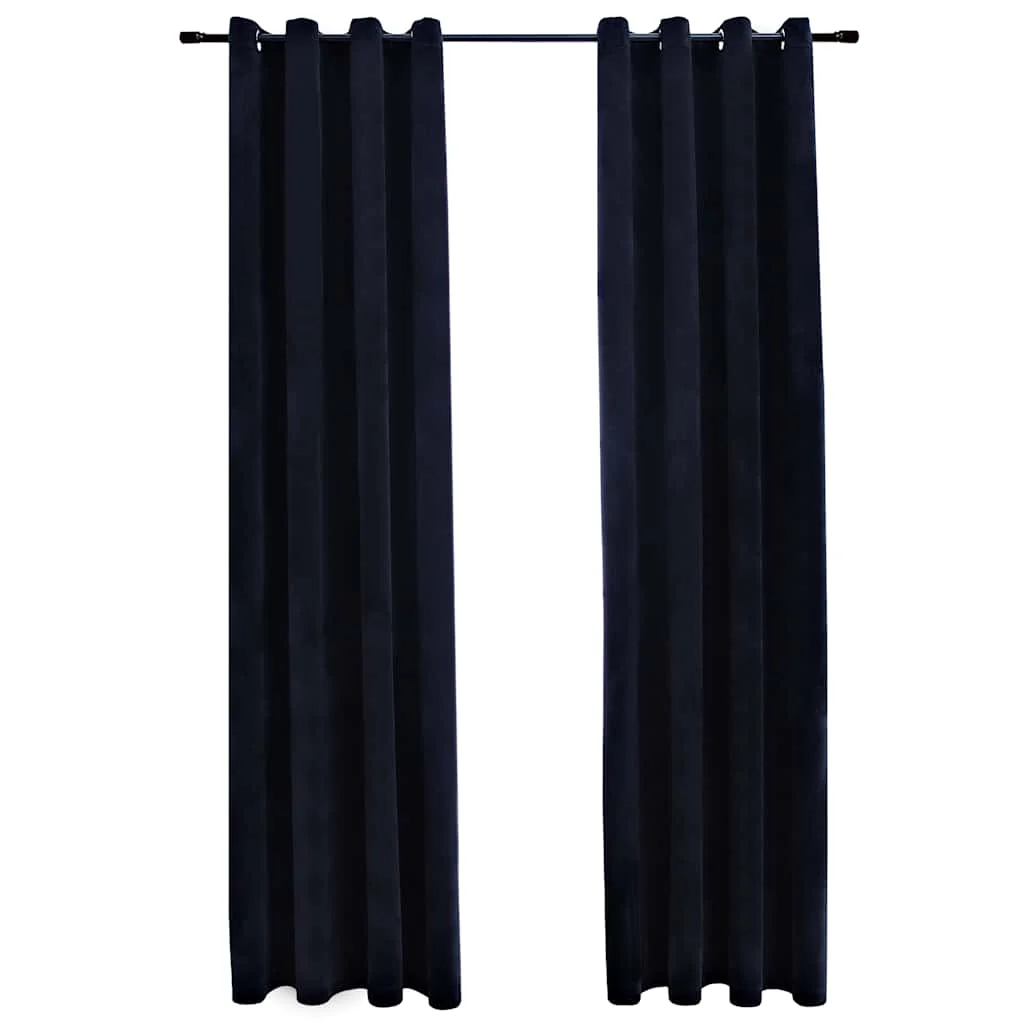 mørklægningsgardiner 2 stk. med ringe 140 x 225 cm fløjl sort - Image 2