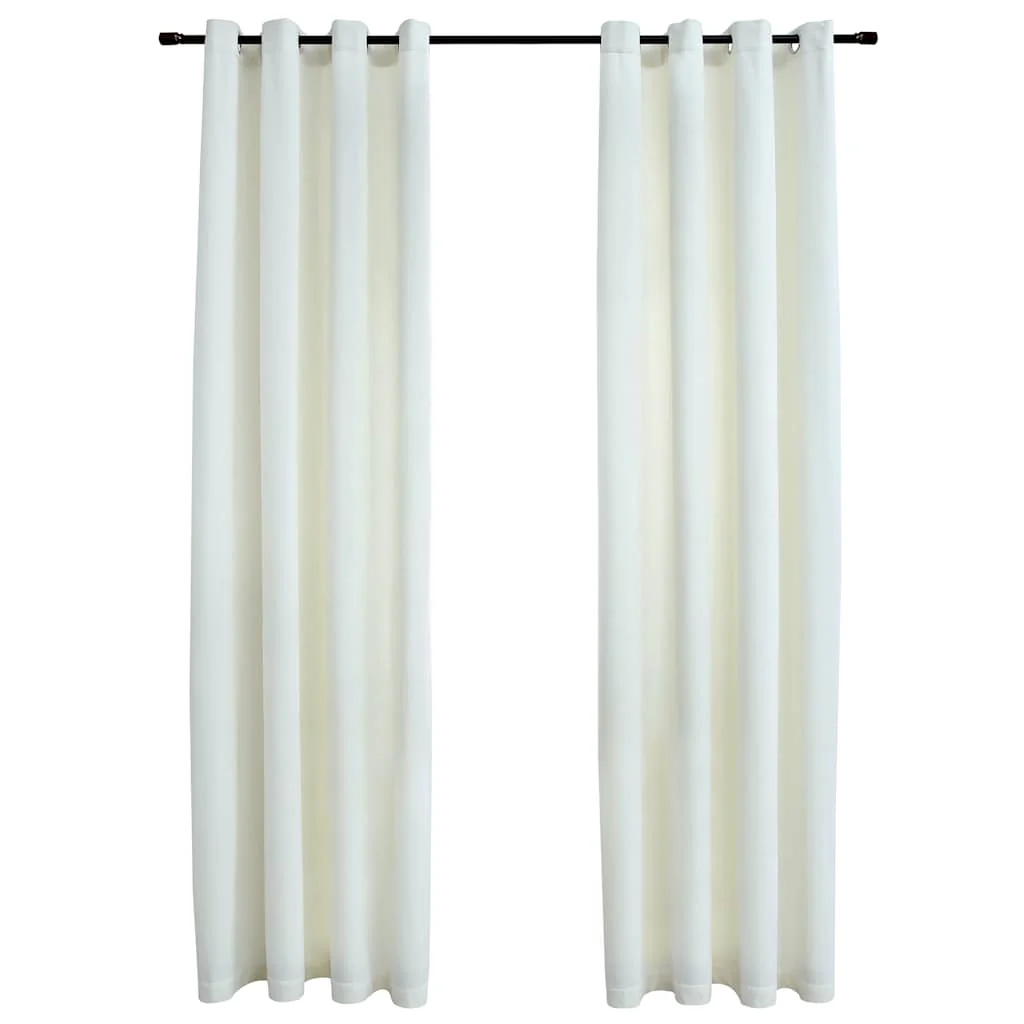 mørklægningsgardiner 2 stk. med ringe 140 x 245 cm fløjl creme - Image 2
