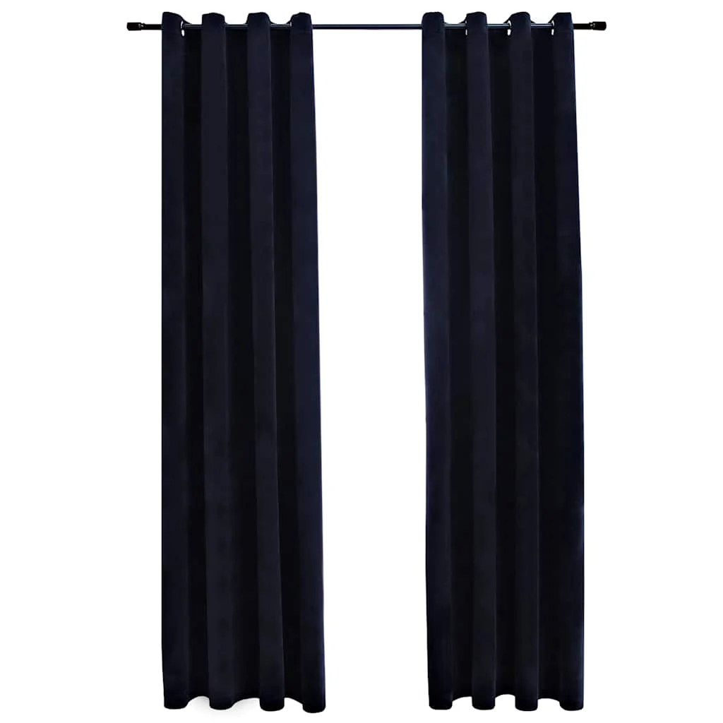 mørklægningsgardiner 2 stk. med ringe 140 x 245 cm fløjl sort - Image 2