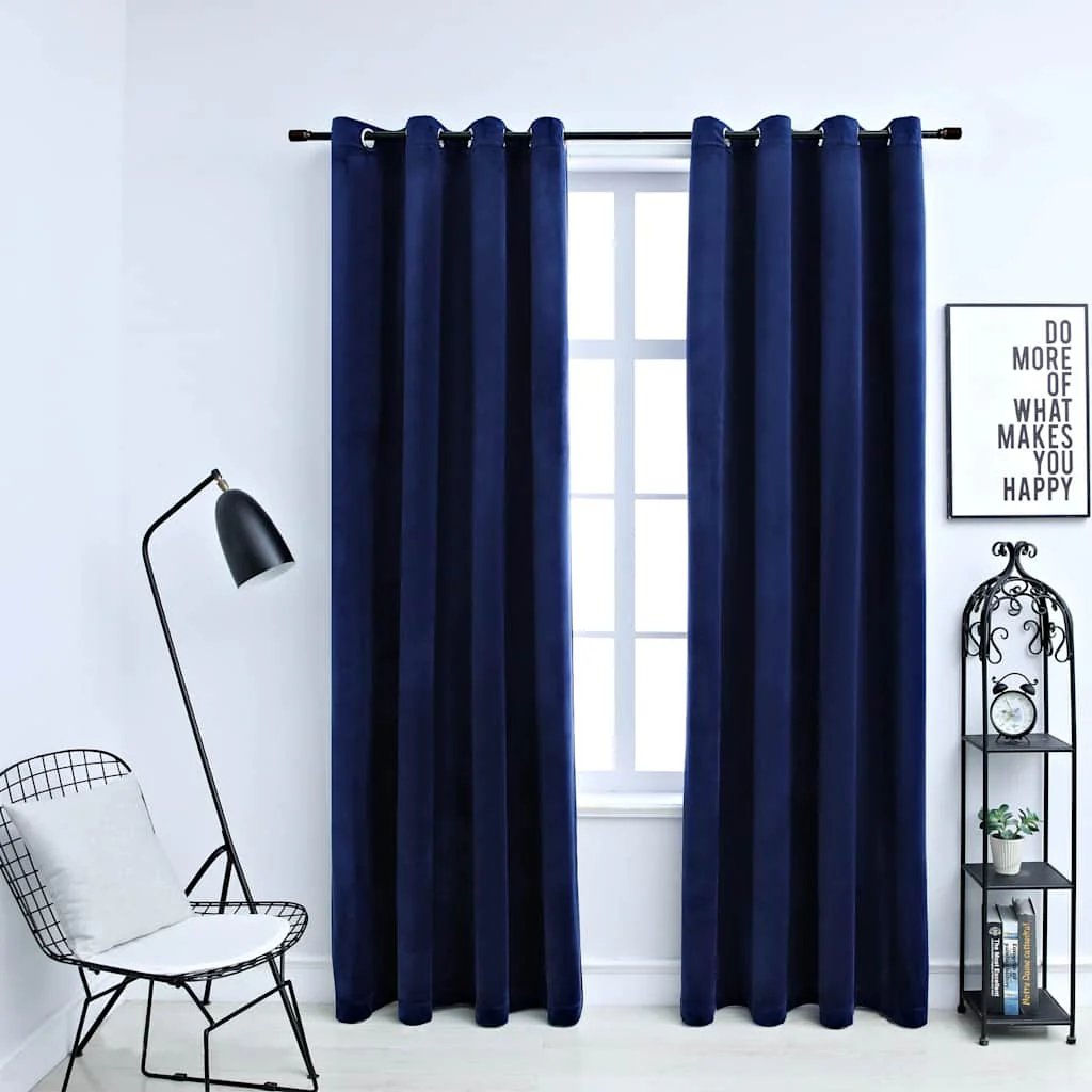 mørklægningsgardiner 2 stk. ringe 140 x 175 cm fløjl mørkeblå