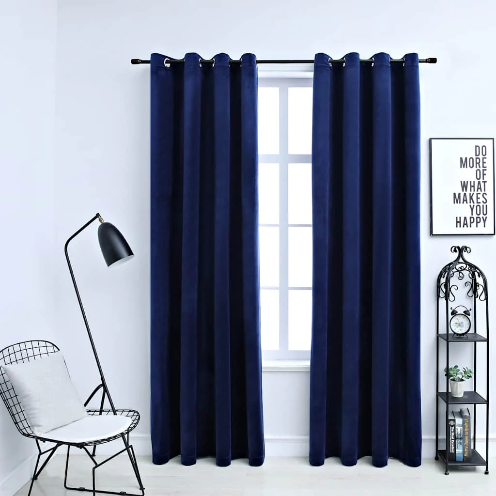 mørklægningsgardiner 2 stk. ringe 140 x 225 cm fløjl mørkeblå