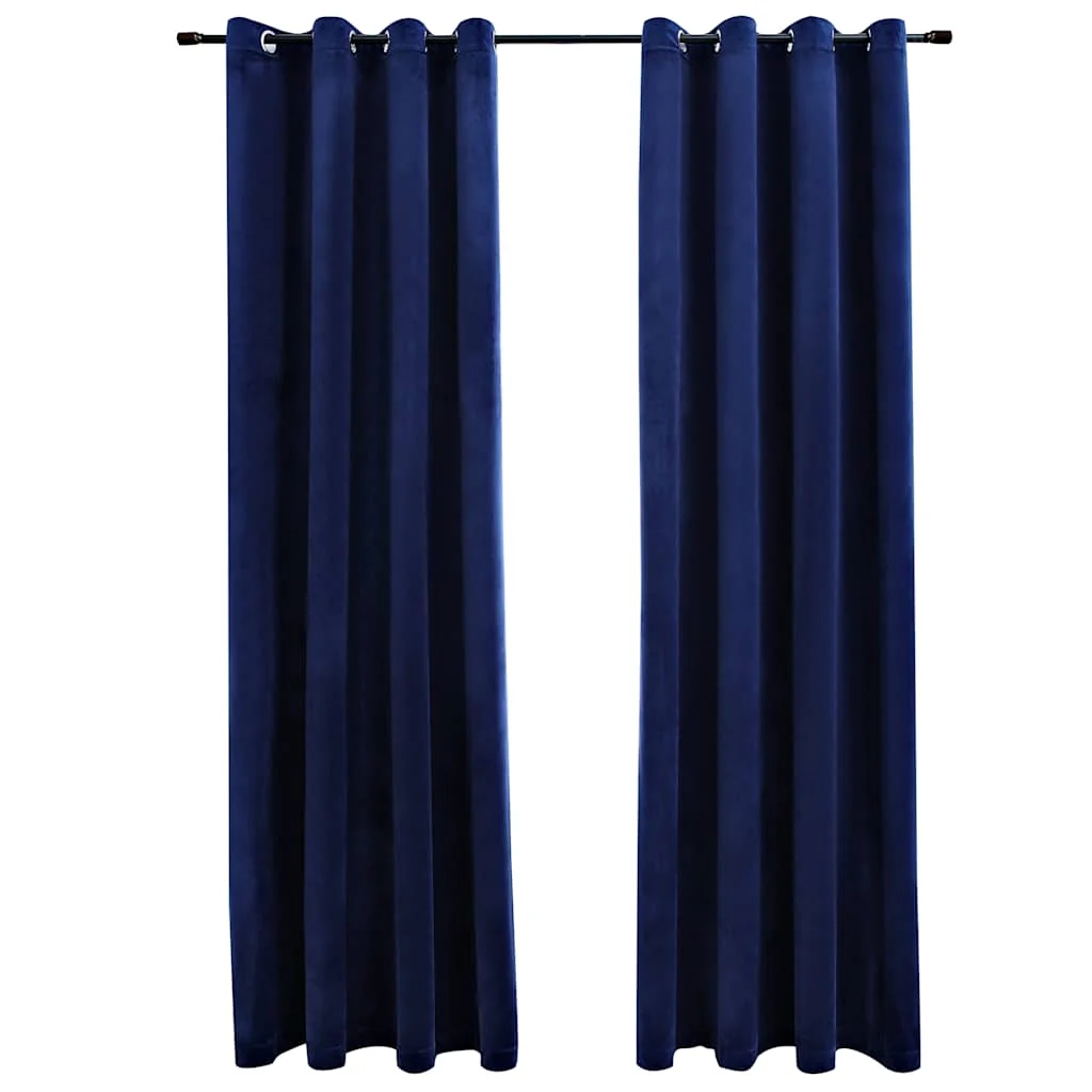 mørklægningsgardiner 2 stk. ringe 140 x 225 cm fløjl mørkeblå - Image 2