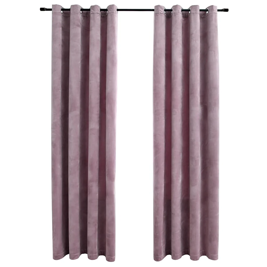 mørklægningsgardiner 2 stk. ringe 140 x 245 cm fløjl antik rosa - Image 2