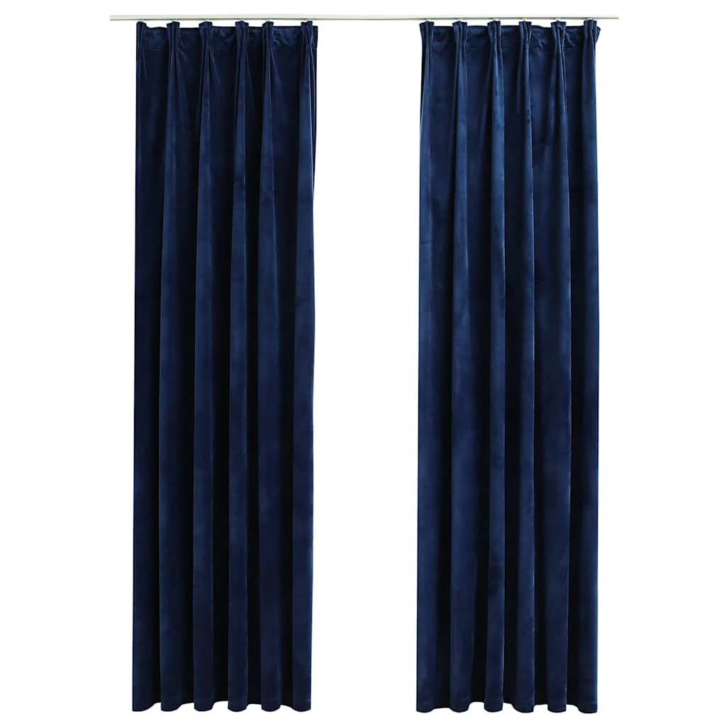 mørklægningsgardiner kroge 2 stk. 140 x 245 cm fløjl mørkeblå - Image 2