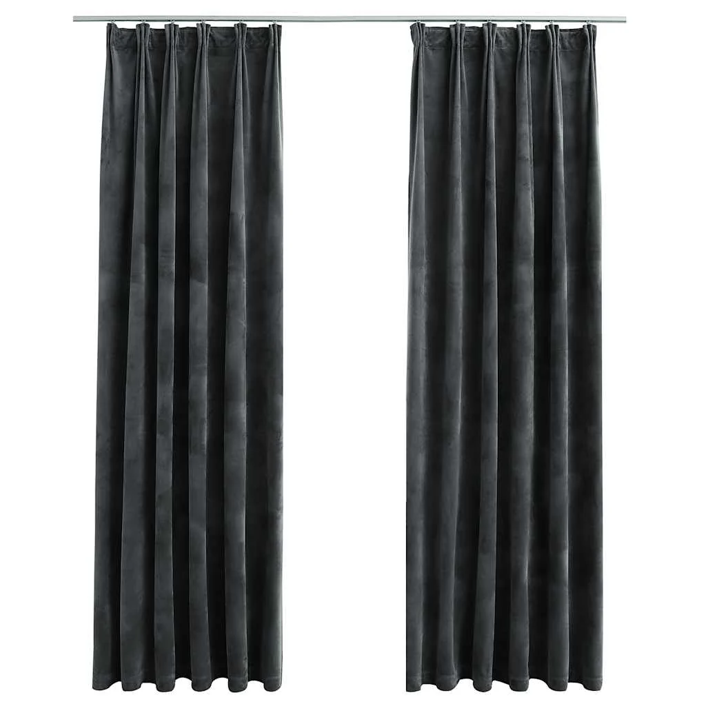 mørklægningsgardiner med kroge 2 stk. 140 x 225 cm antracitgrå - Image 2