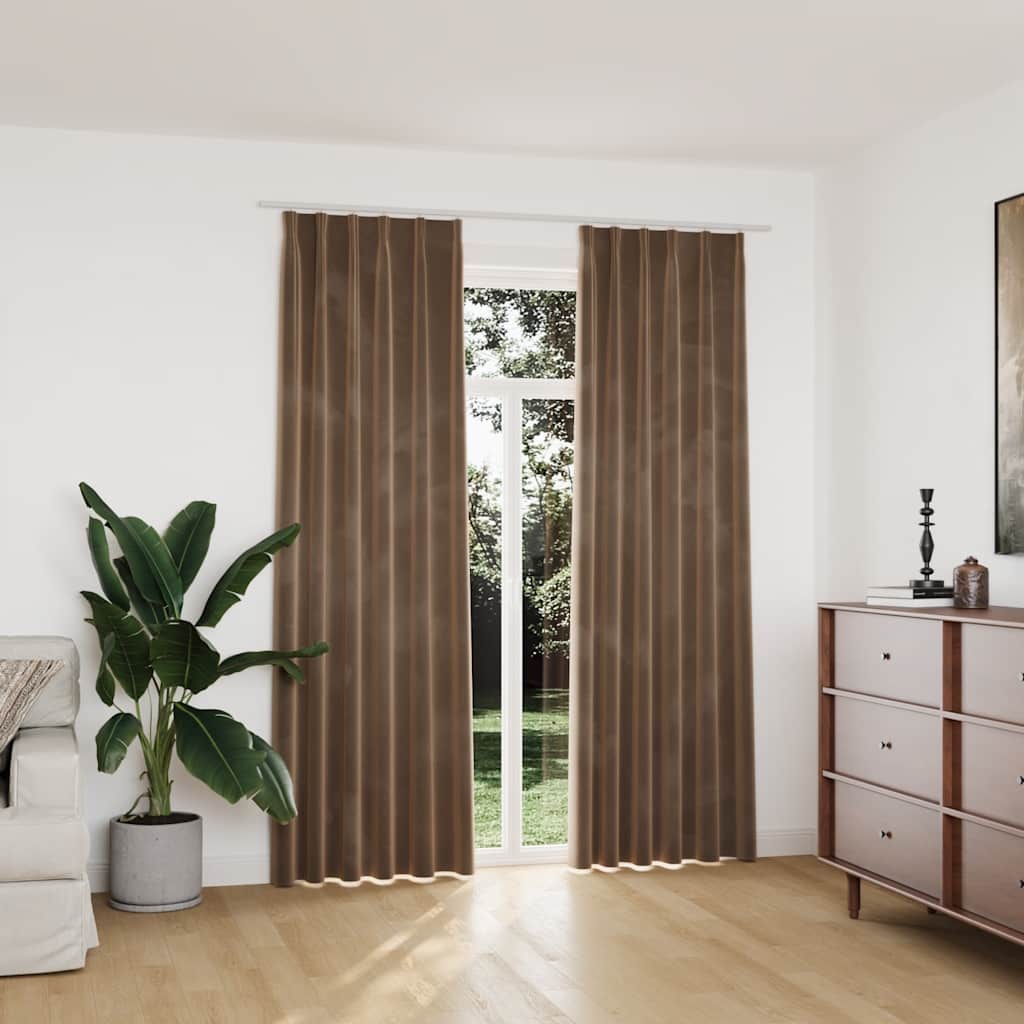 mørklægningsgardiner med kroge 2 stk. 140 x 225 cm fløjl beige