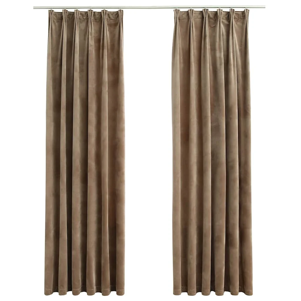 mørklægningsgardiner med kroge 2 stk. 140 x 225 cm fløjl beige - Image 2
