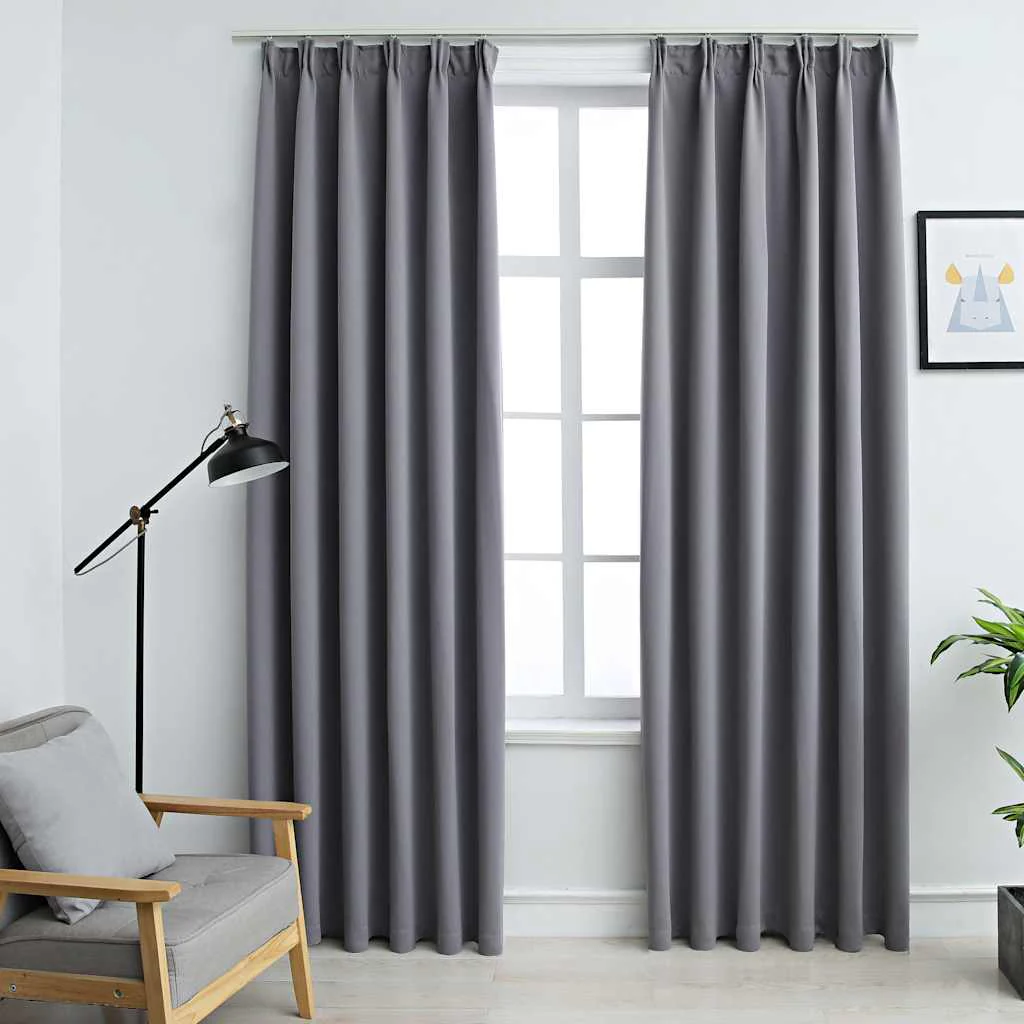 mørklægningsgardiner med kroge 2 stk. 140 x 225 cm grå