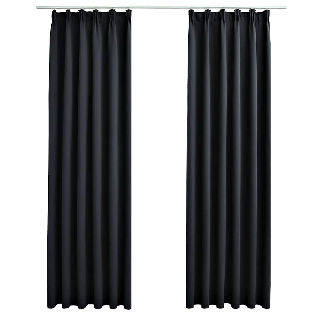mørklægningsgardiner med kroge 2 stk. 140 x 225 cm sort - Image 2