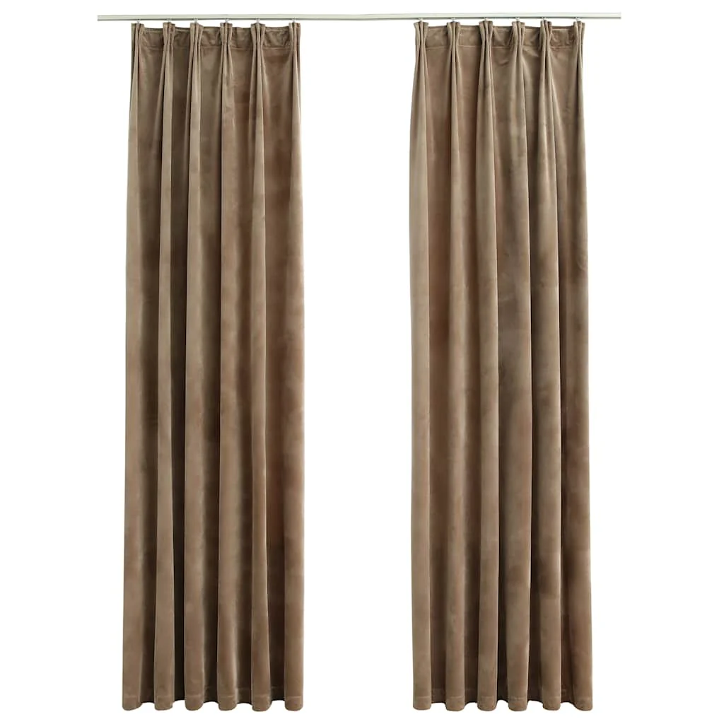 mørklægningsgardiner med kroge 2 stk. 140 x 245 cm fløjl beige - Image 2
