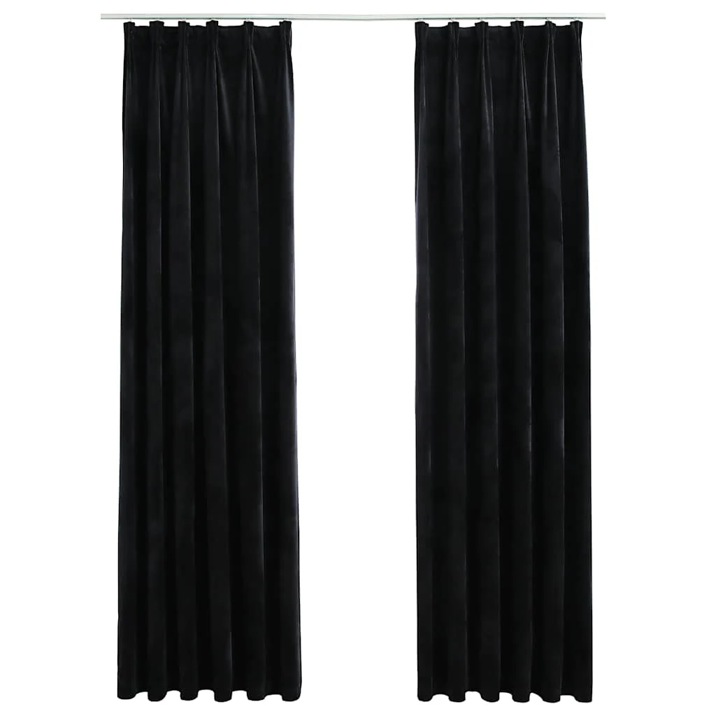 mørklægningsgardiner med kroge 2 stk. 140 x 245 cm fløjl sort - Image 2