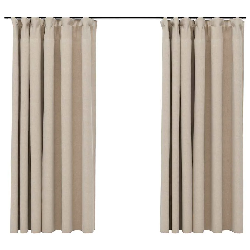 mørklægningsgardiner med kroge 2 stk. hør-look 140x175 cm beige - Image 2