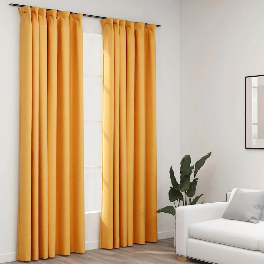 mørklægningsgardiner med kroge 2 stk. hør-look 140x225 cm gul