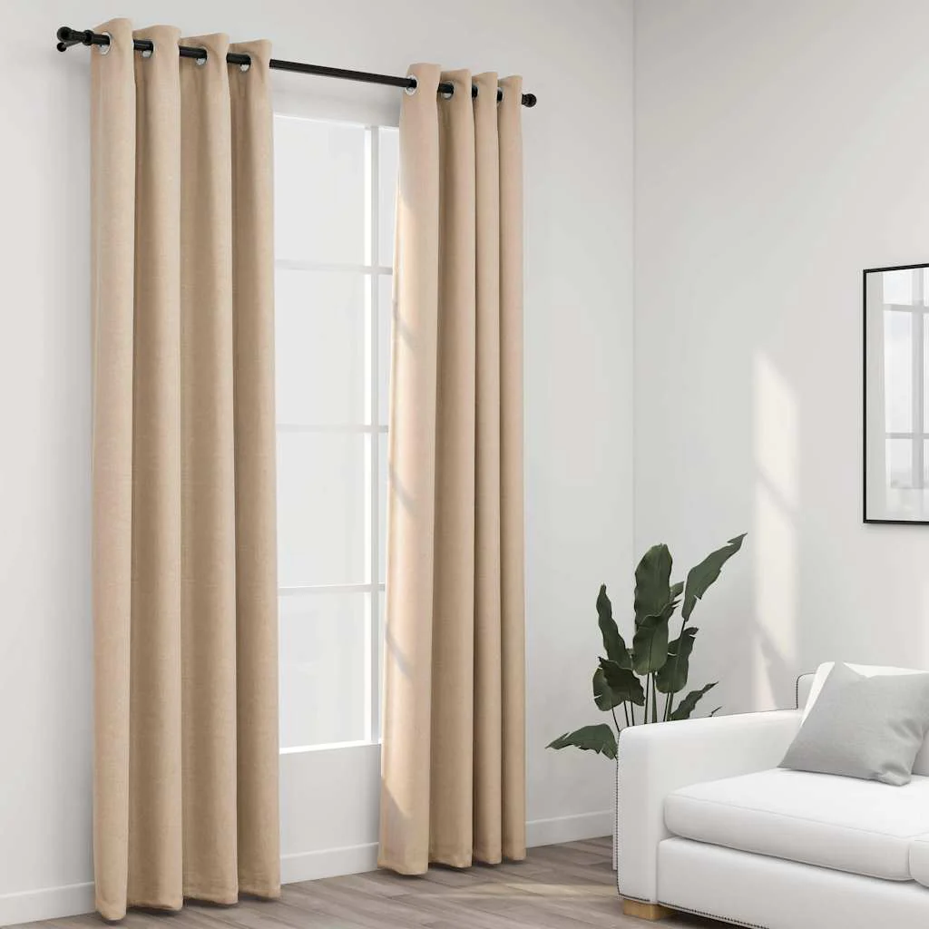 mørklægningsgardiner med øjer 2 stk. hør-look 140x245 cm beige