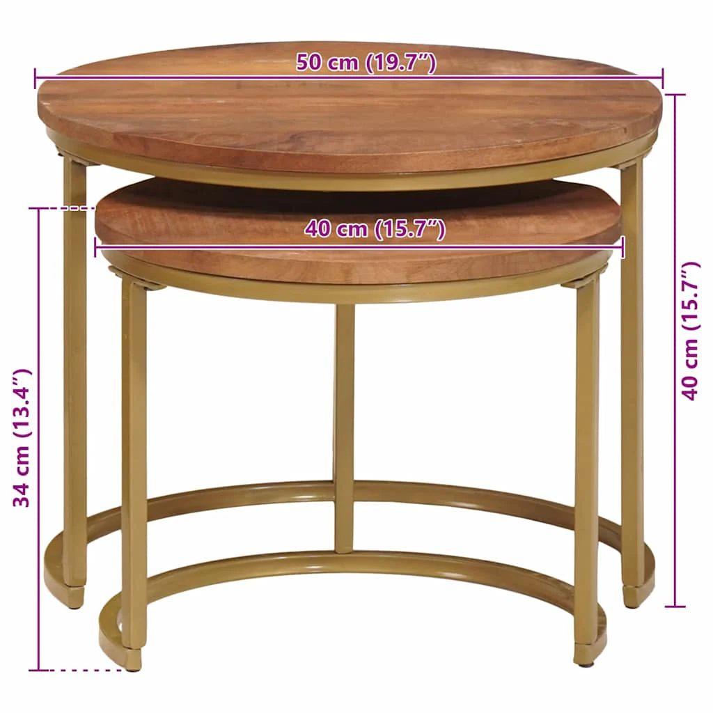 Nesting Kaffeborde 2 pcs Honningbrun Massivt mangotræ og stål - Image 11