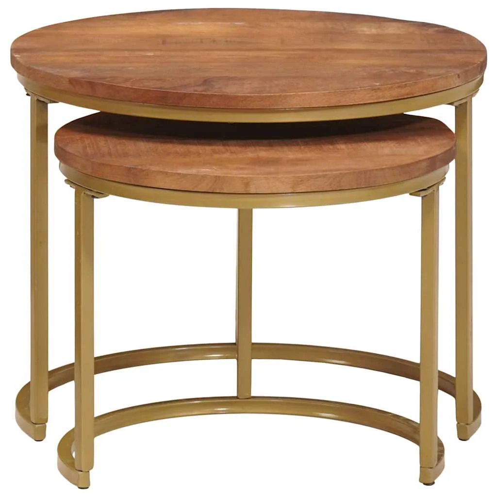 Nesting Kaffeborde 2 pcs Honningbrun Massivt mangotræ og stål - Image 4