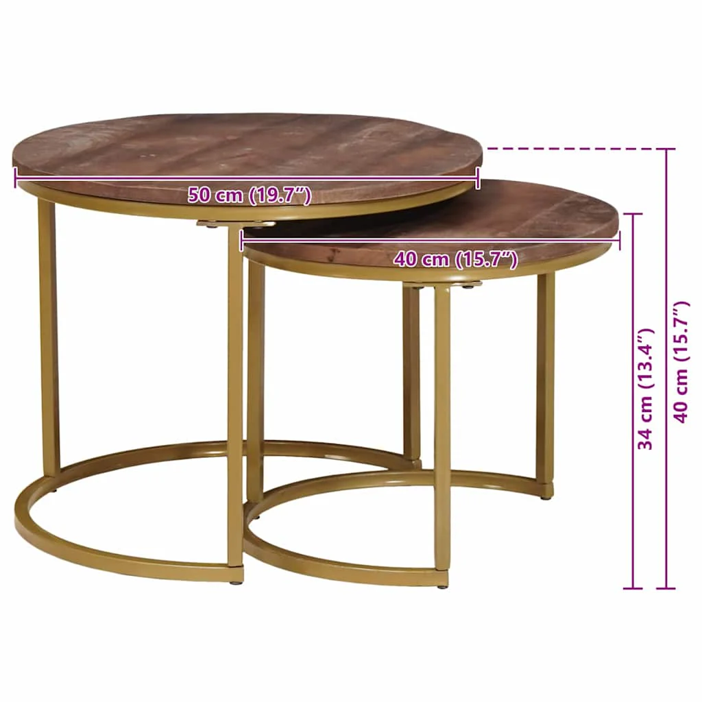 Nesting Kaffeborde 2 pcs Mørk Brun Massivt mangotræ og stål - Image 11
