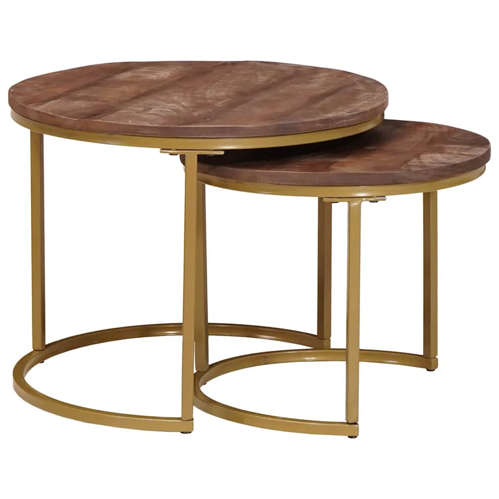 Nesting Kaffeborde 2 pcs Mørk Brun Massivt mangotræ og stål - Image 2