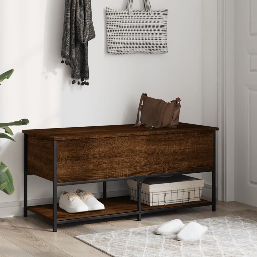 opbevaringsbænk 100x42,5x47 cm konstrueret træ brunt egetræ - Image 3