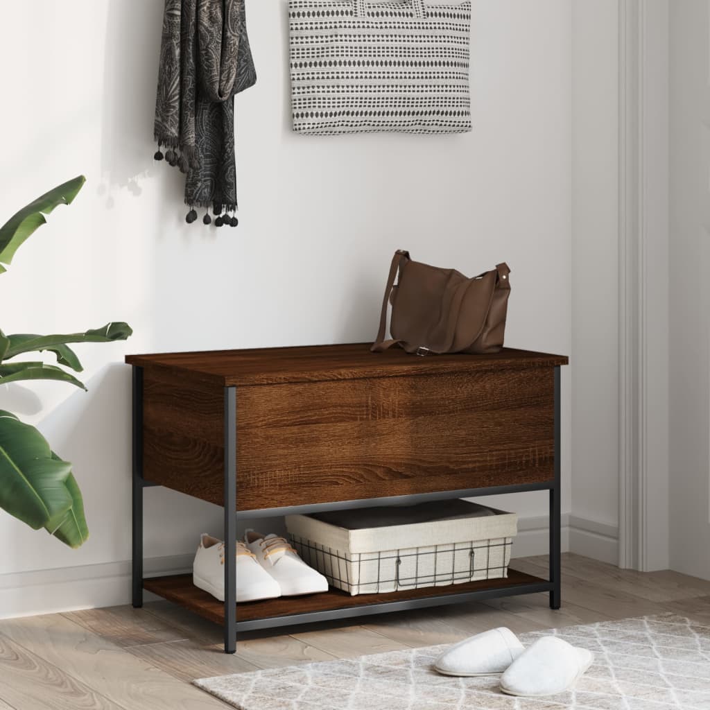 opbevaringsbænk 70x42,5x47 cm konstrueret træ brun egetræsfarve - Image 3