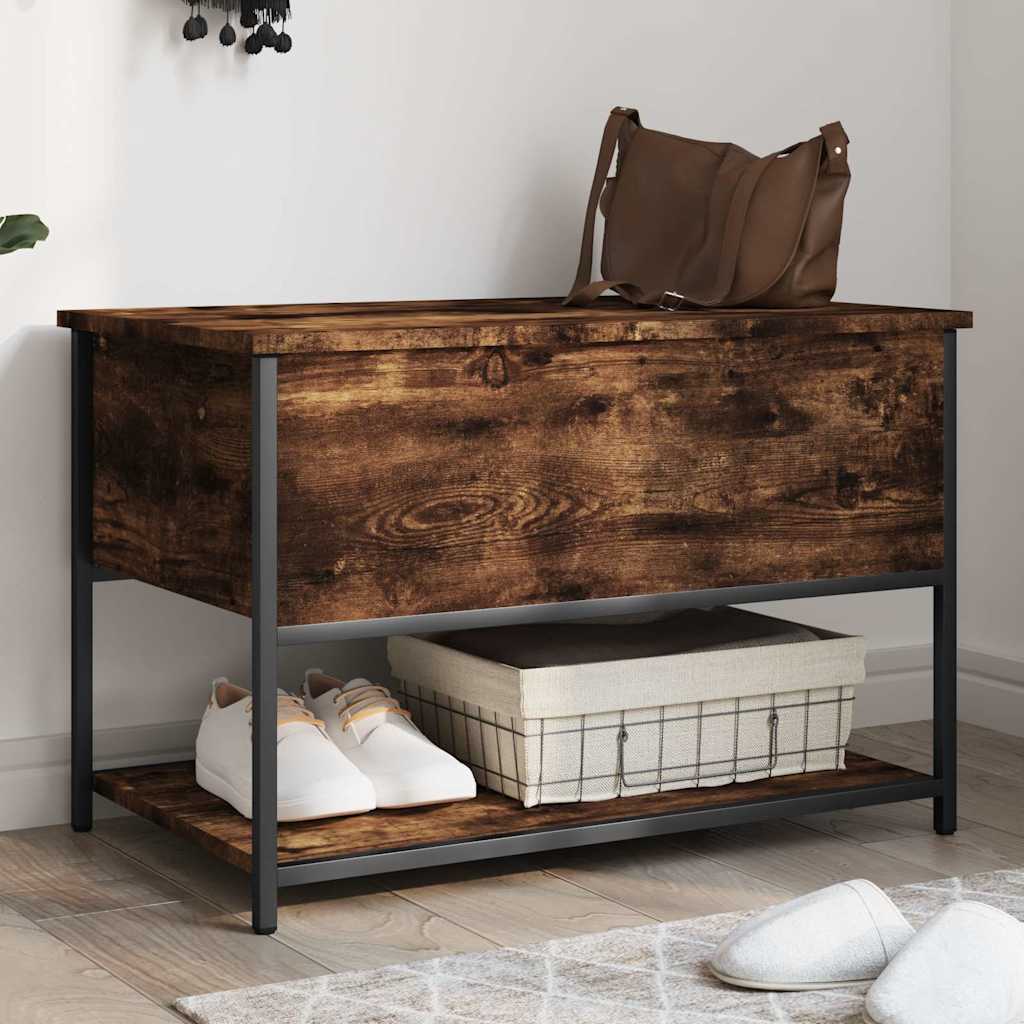 opbevaringsbænk 70x42,5x47 cm konstrueret træ røget egetræ