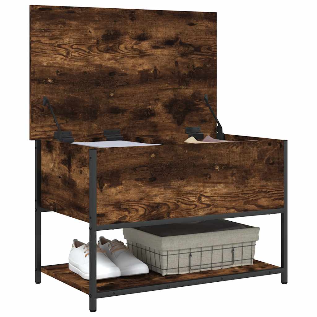 opbevaringsbænk 70x42,5x47 cm konstrueret træ røget egetræ - Image 5