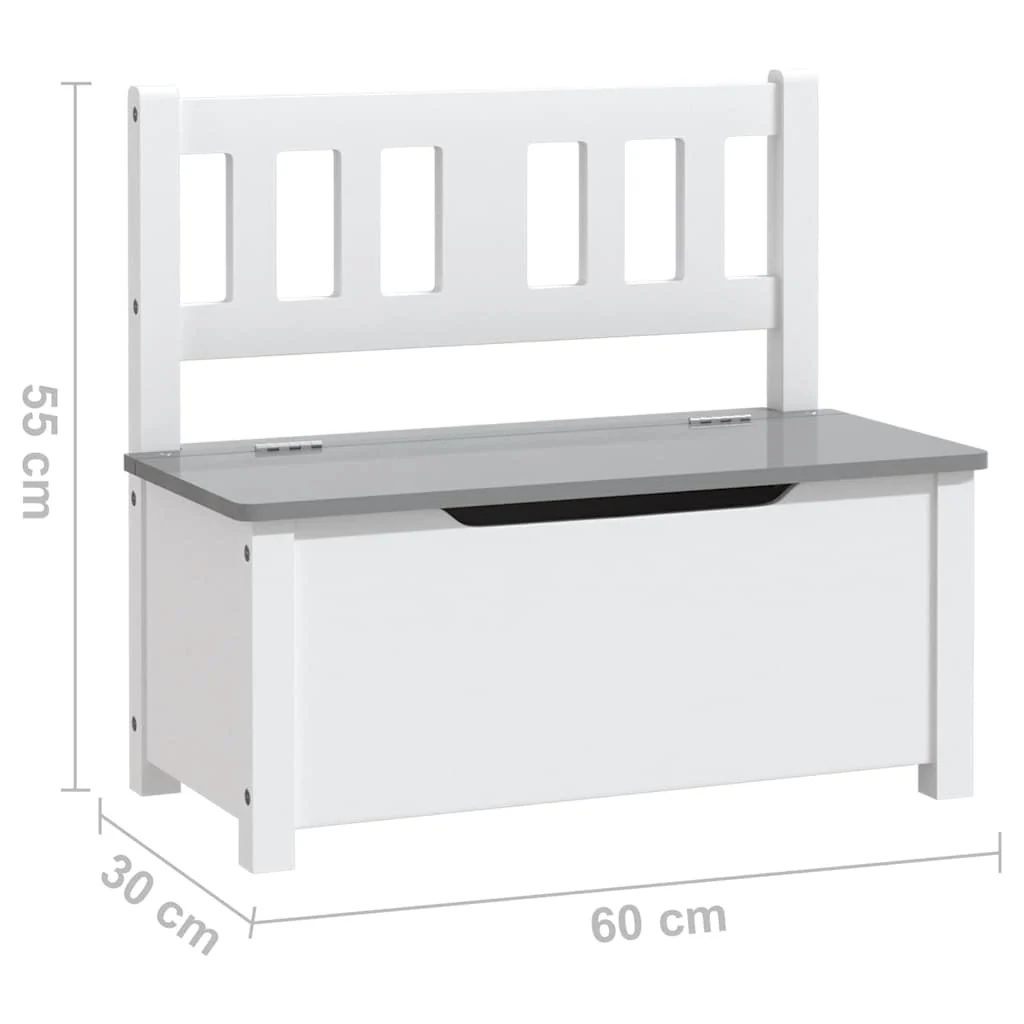 opbevaringsbænk til børn 60x30x55 cm MDF hvid og grå - Image 7