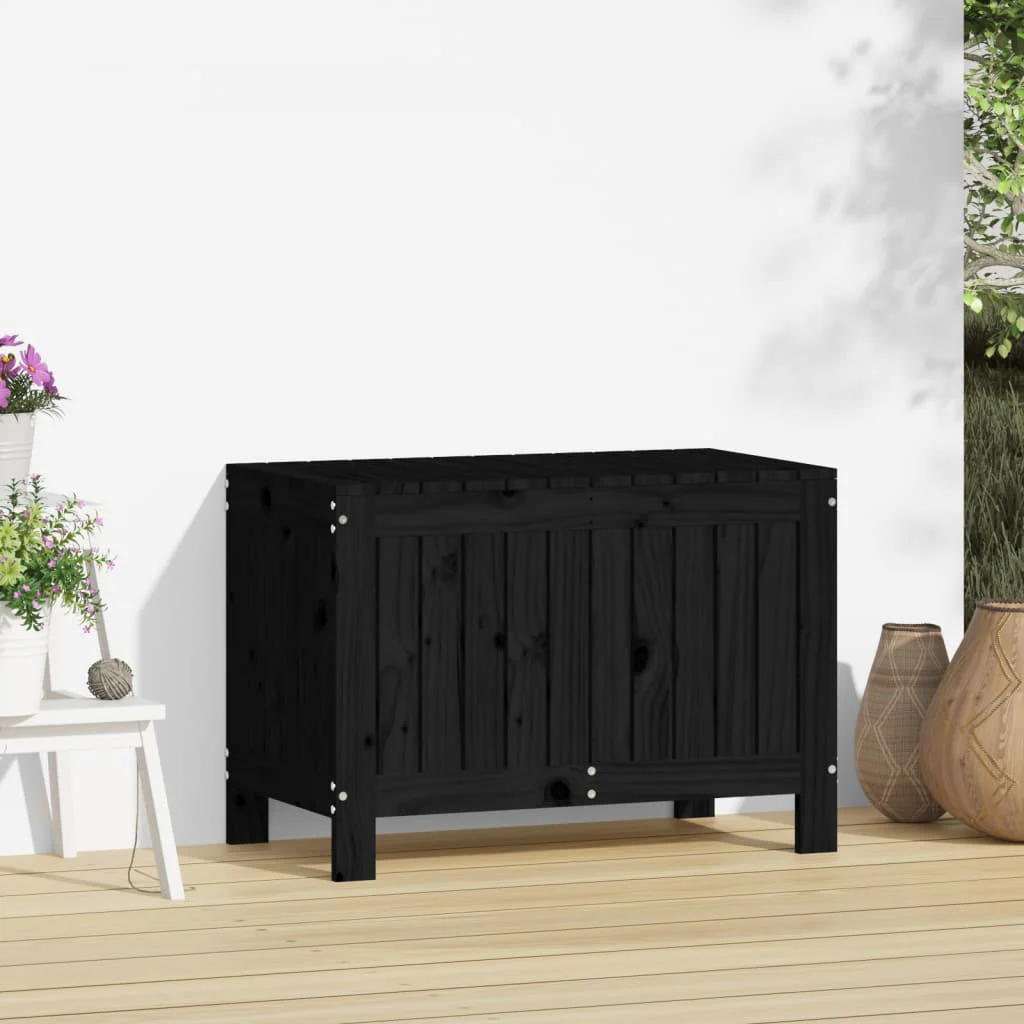 opbevaringskasse til haven 76x42,5x54 cm massivt fyrretræ sort - Image 3