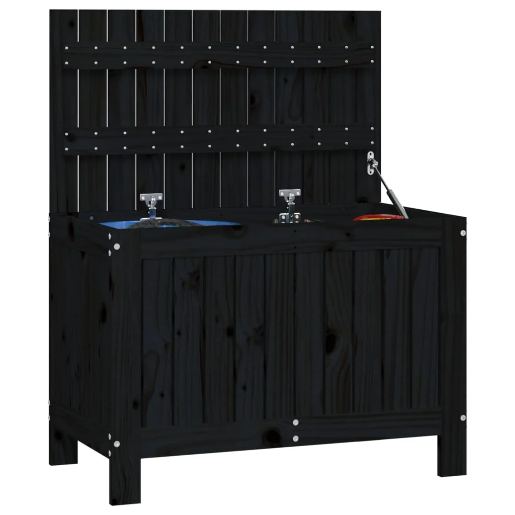 opbevaringskasse til haven 76x42,5x54 cm massivt fyrretræ sort - Image 4