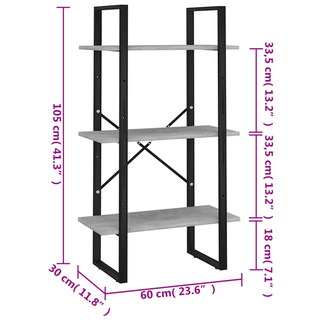 opbevaringsreol 60x30x105 cm konstrueret træ betongrå - Image 7