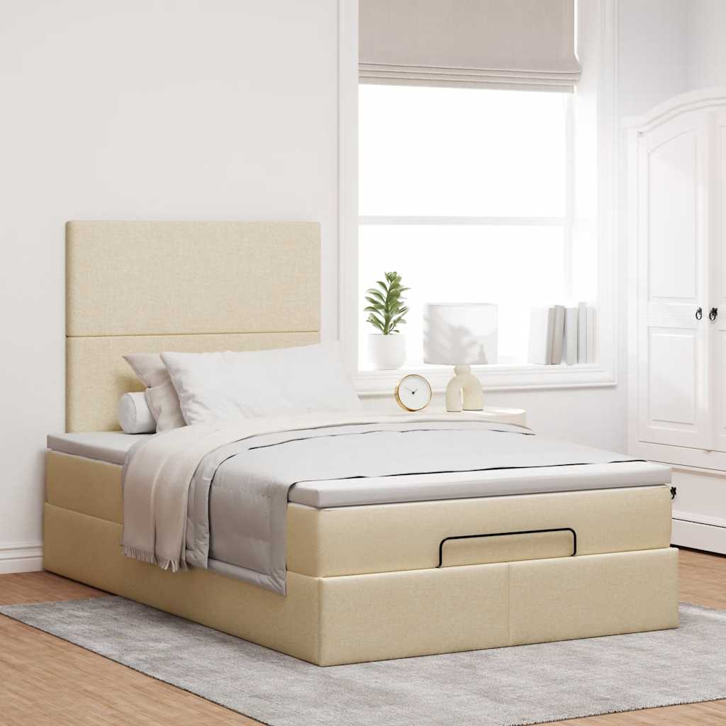 osmannisk sengeramme med madras 120x190 cm stof cremefarvet - Image 3