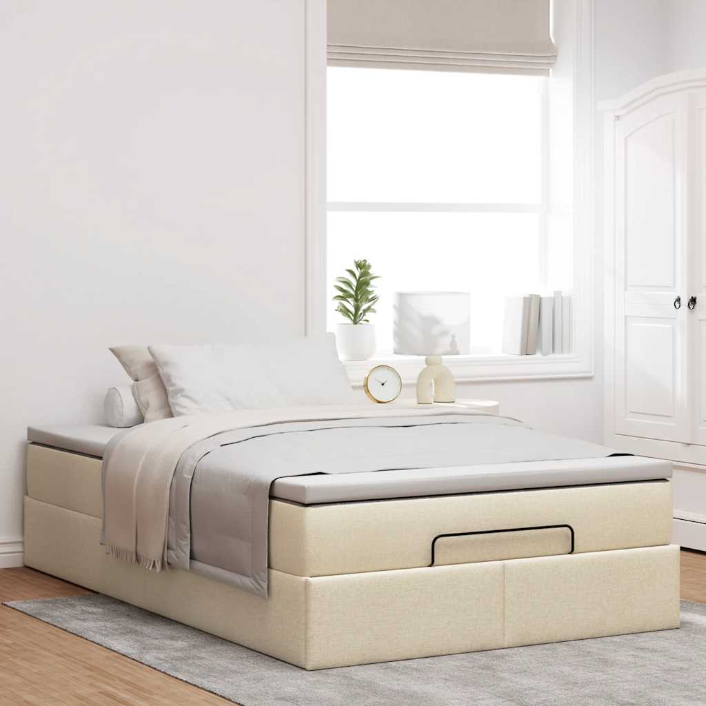 osmannisk sengeramme med madras 120x190 cm stof cremefarvet - Image 3